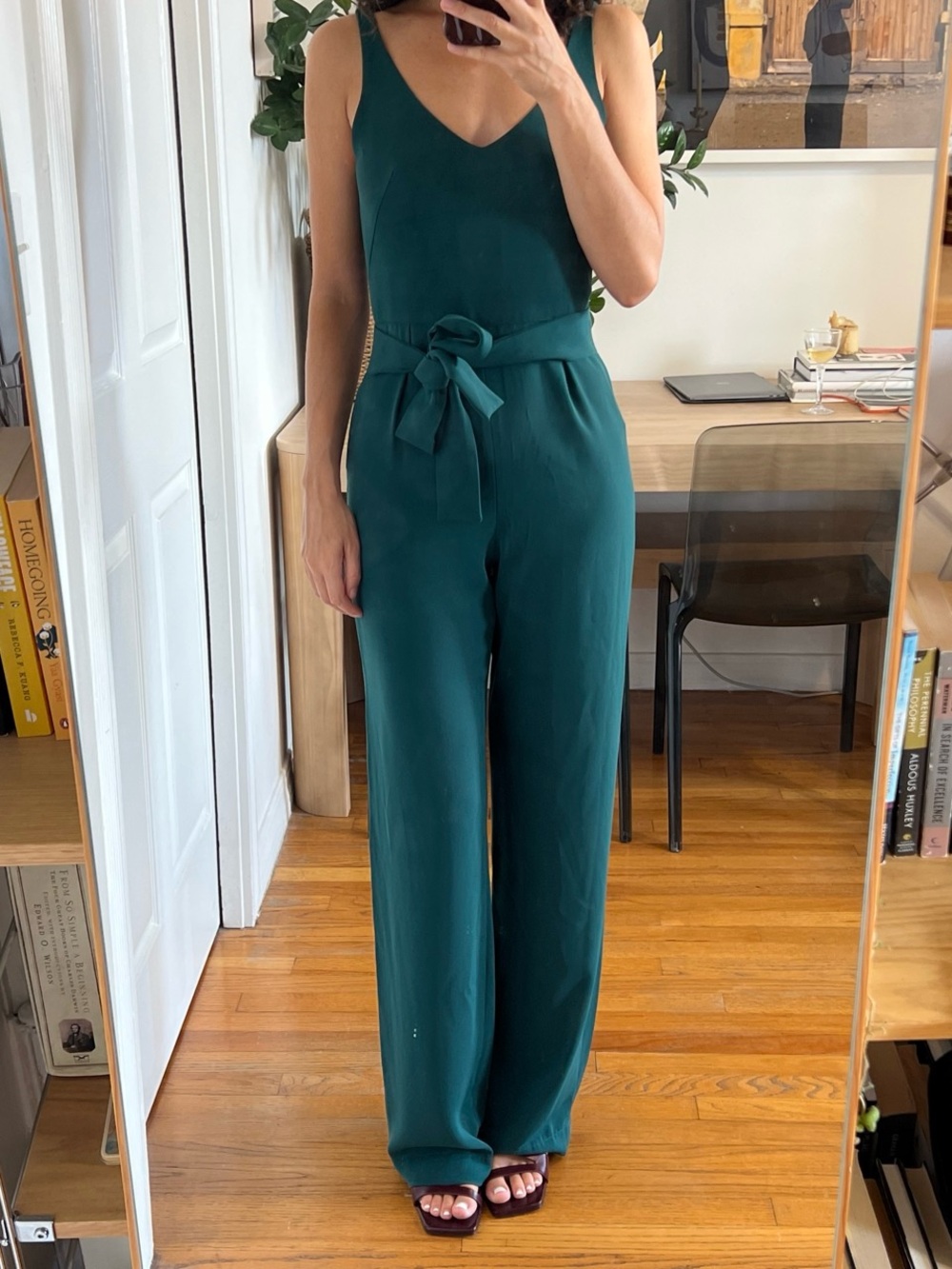 Wide leg V-Neck Jumpsuit with Tie Waist